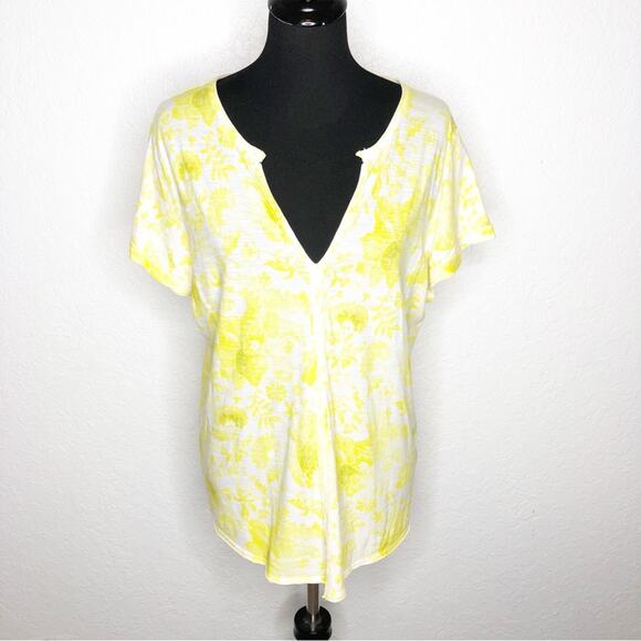 Anthropologie Pilcro yellow white floral v neck knit top size Extra Large XL - Picture 1 of 15